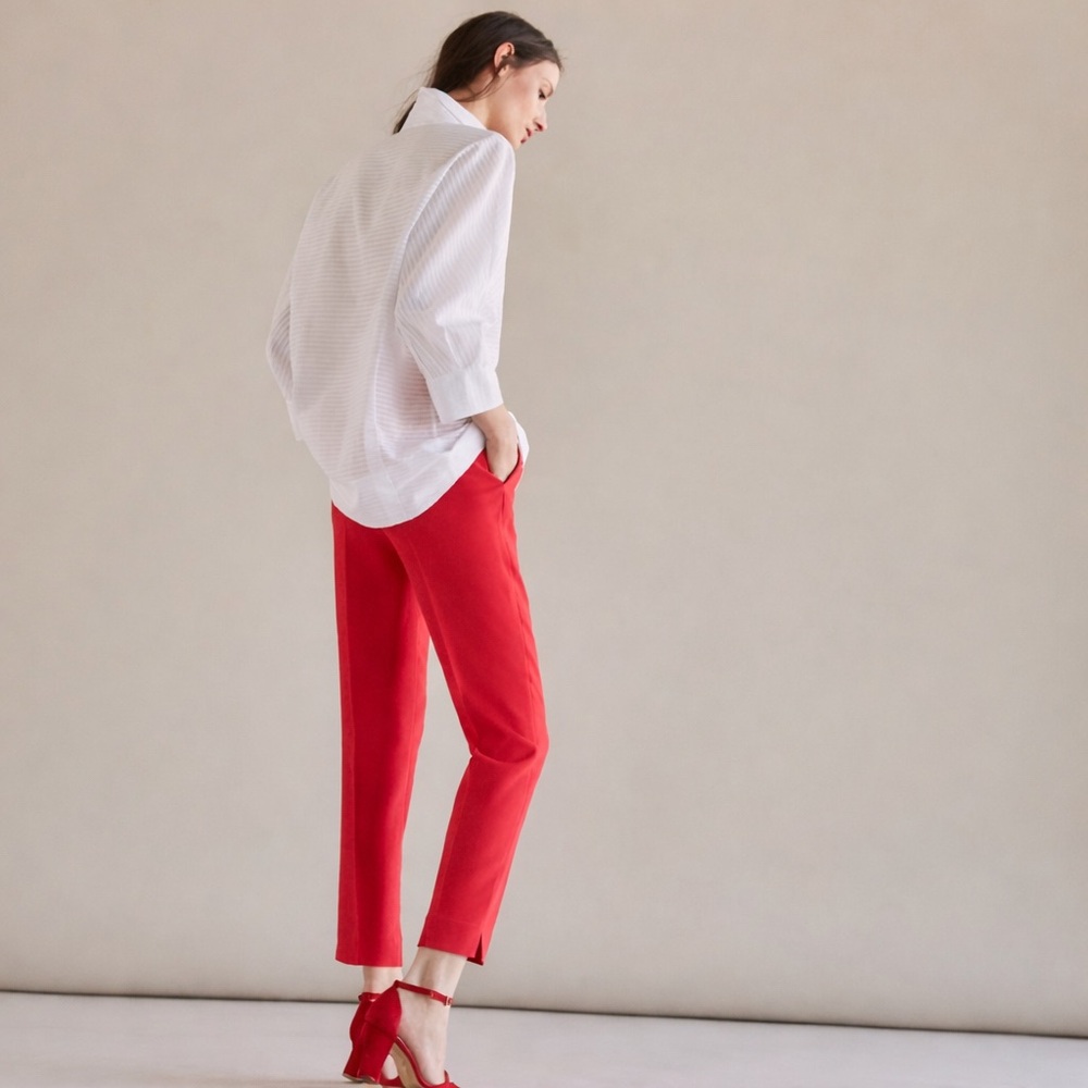 Massimo Dutti Coral Red Slim Fit Cropped Ankle Trousers |NWOT | Size 2
